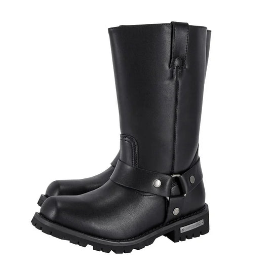 Mens Motorcycle Leather Boots Biker Boots Riding Boots Black Waterproof Size 9